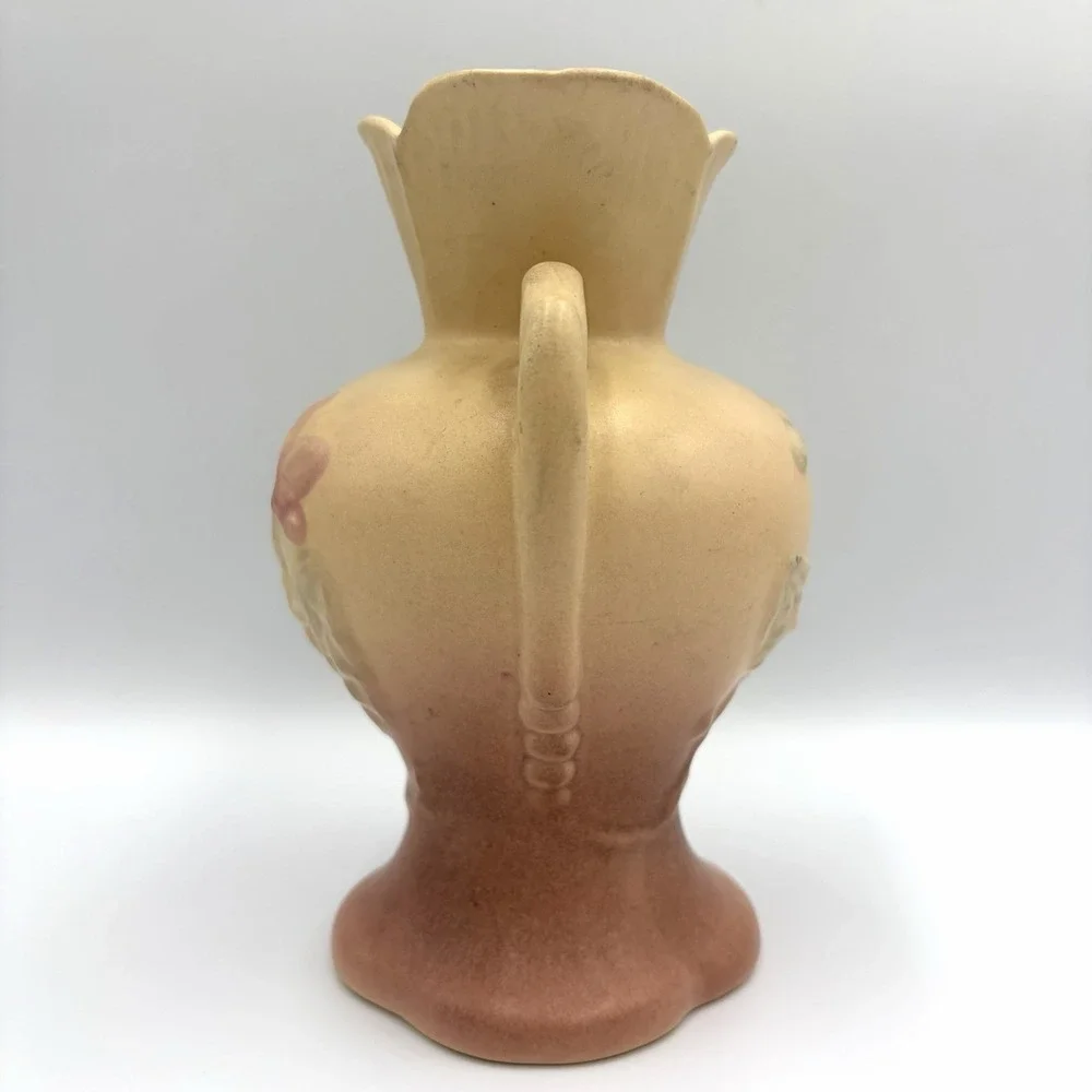 Hull Art Pottery Matte Magnolia Vase 4-6 1/4 YellowPink Floral Double Handle USA